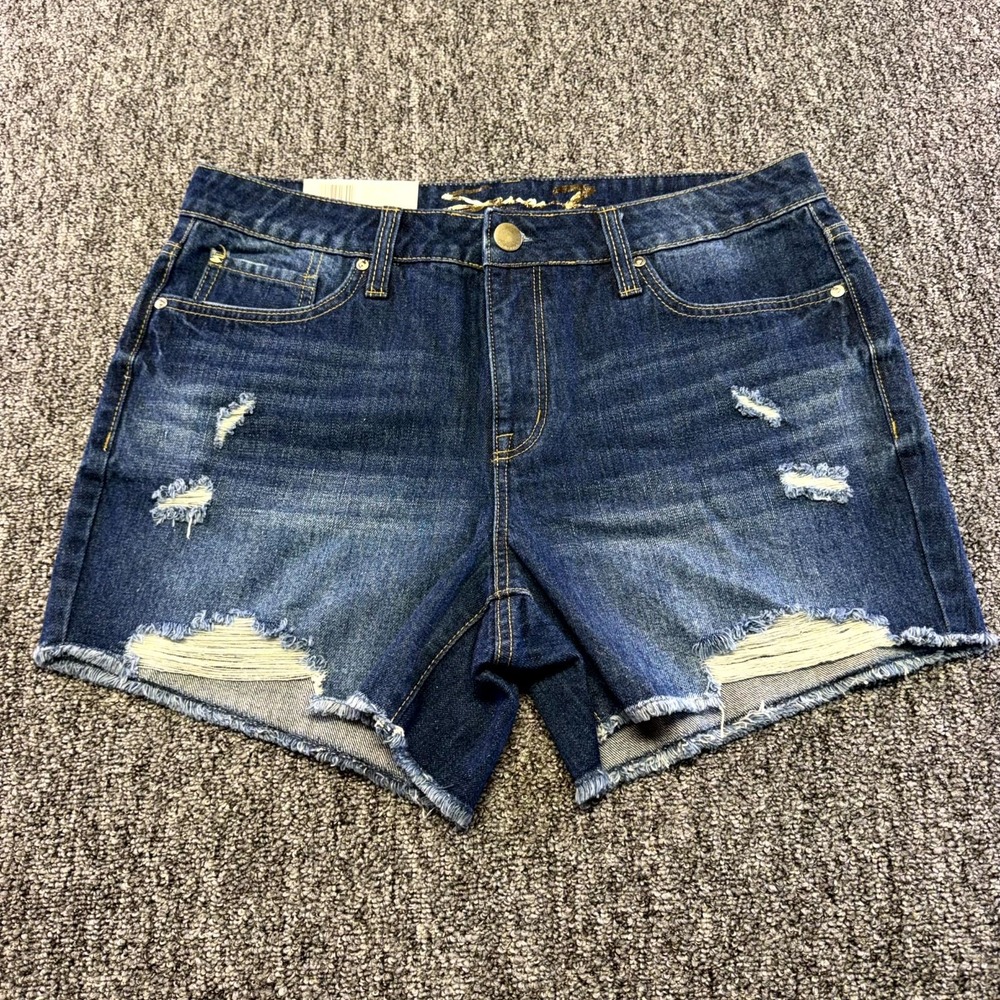 Seven7 Weekend Shorts Womens 10 Blue Denim Distressed Frayed Hem Pockets Zip Fly